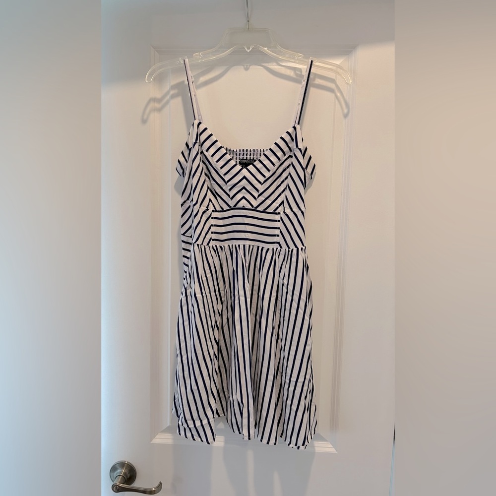 Blue and white stripe mini dress